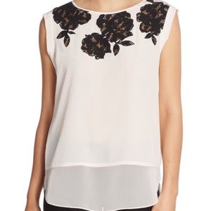 Rebecca Taylor blush Lace inset blouse EUC